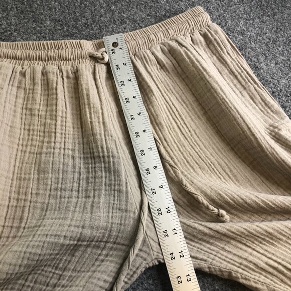 Lotus and Luna Pants Womens Medium Petite Beige Tan Gauze Comfort Lounge - Picture 7 of 12